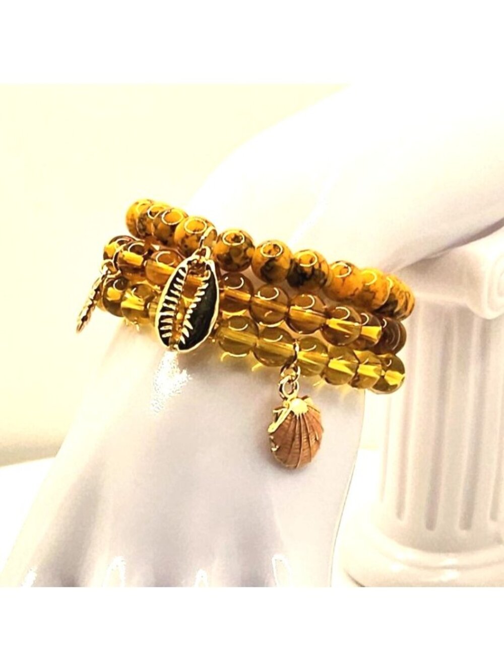 Gold Coastal Bracelet Stack, Shell Charm Bracelet Set, Beach Jewelry Gift for He